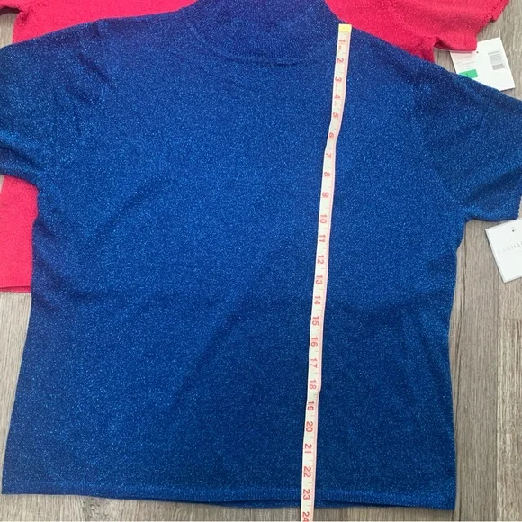 Vintage Sag Harbor Blue Sparkle Glitter Cropped Turtleneck Short Sleeve Top - Picture 6 of 10